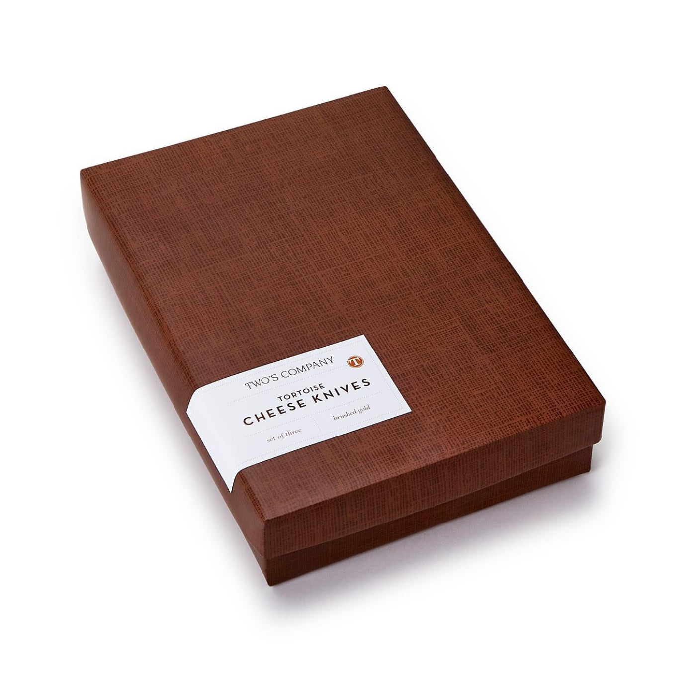 Brown box with a label for cheese knives on a white background