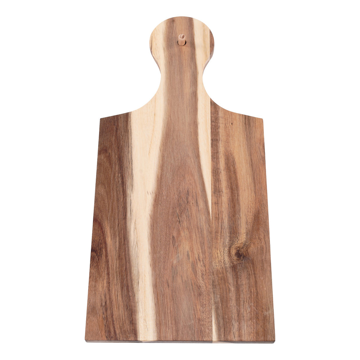 Wooden cutting board with a handle on a white background
