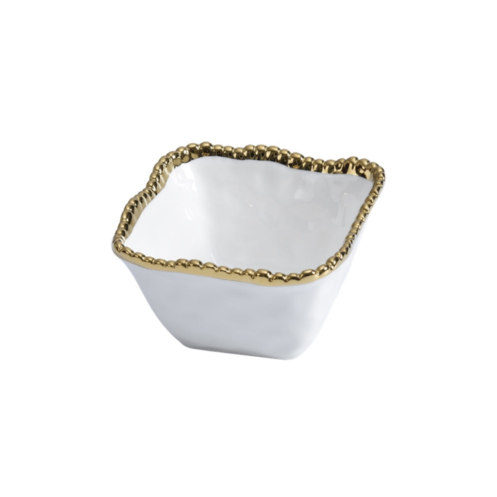 White square bowl with gold rim on a white background
