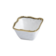 White square bowl with gold rim on a white background