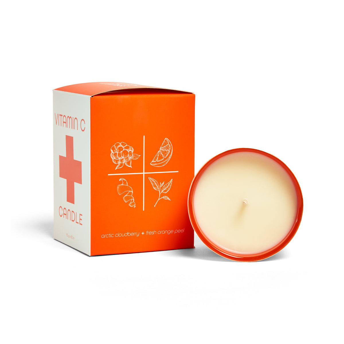 Vitamin C candle with an orange box on a white background