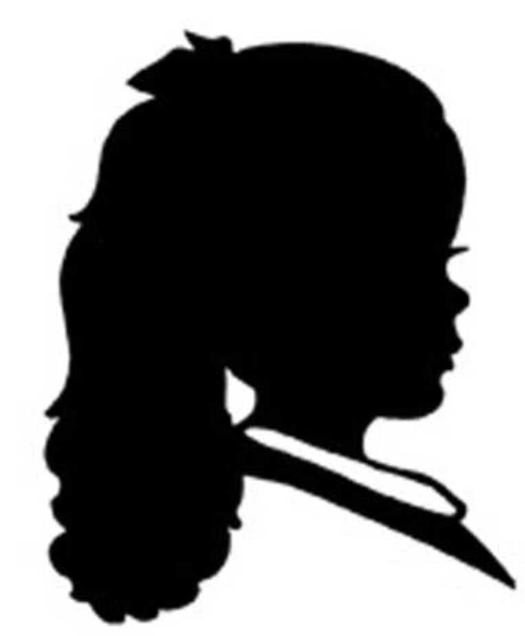 Side profile silhouette of a young girl with a ponytail on a white background