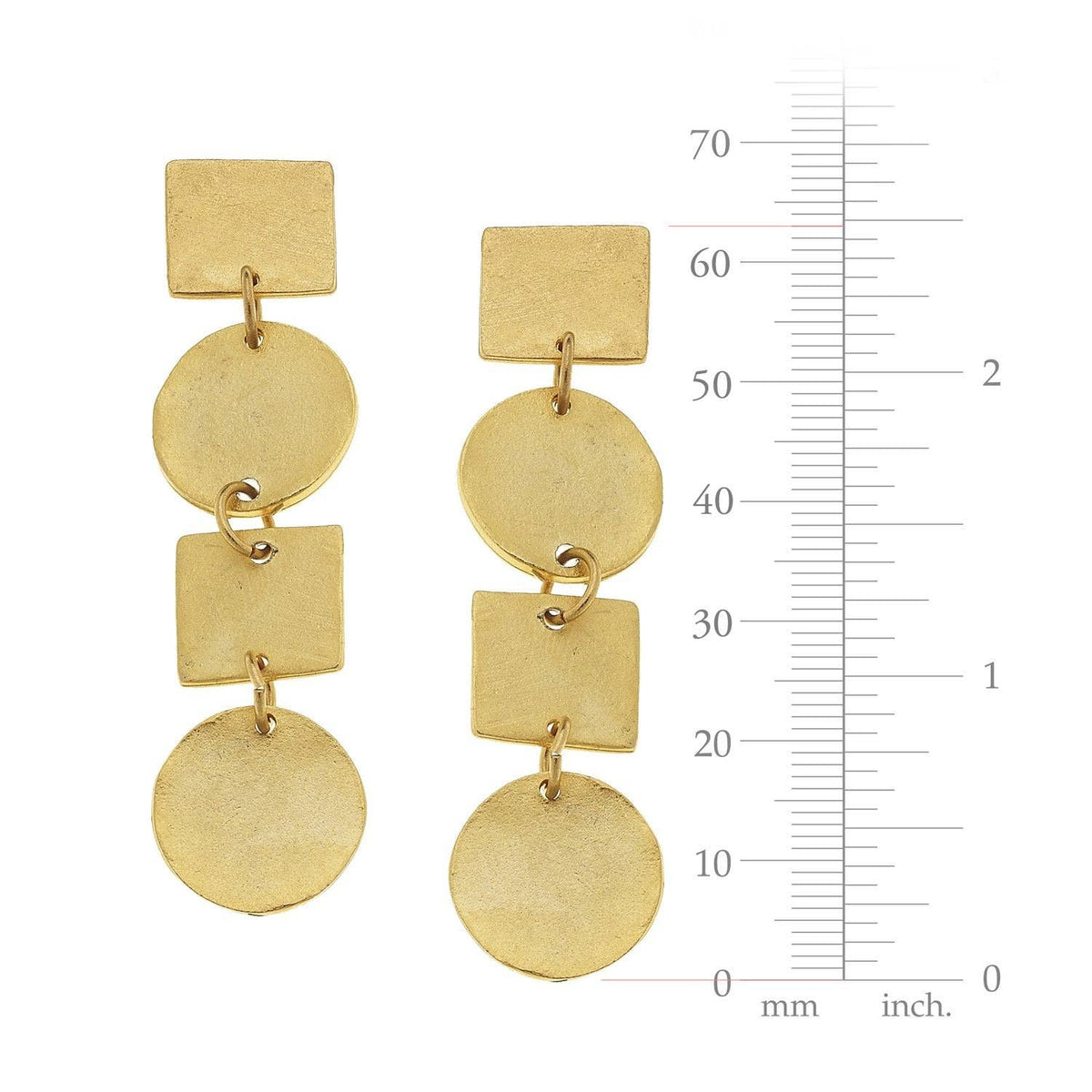 24k Gold-Plated Geometric Drop Earrings - 2.5-Inch Tiered Design