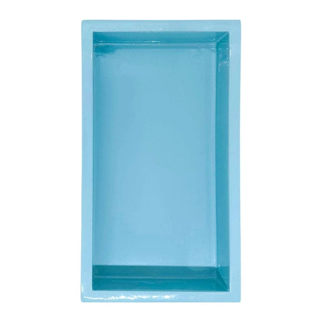 Rectangular blue plastic tray on a white background