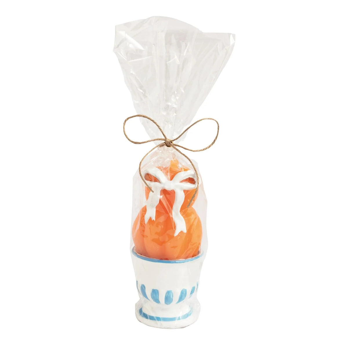 Orange Double Pumpkin Wax Candle with White Bow