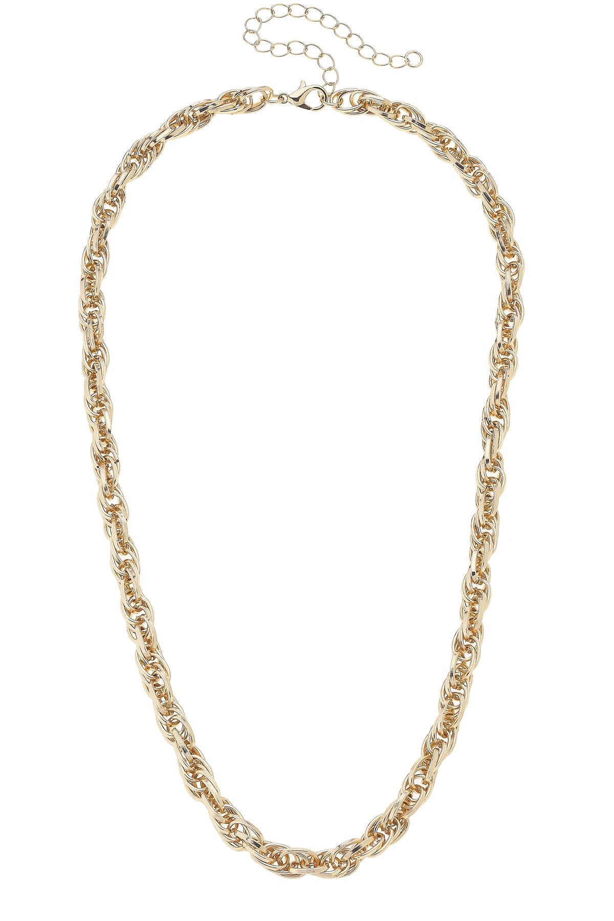Gold chain necklace on a white background