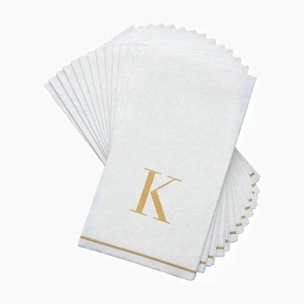 K Gold Monogram Paper Disposable Dinner Napkins | 14 Napkins