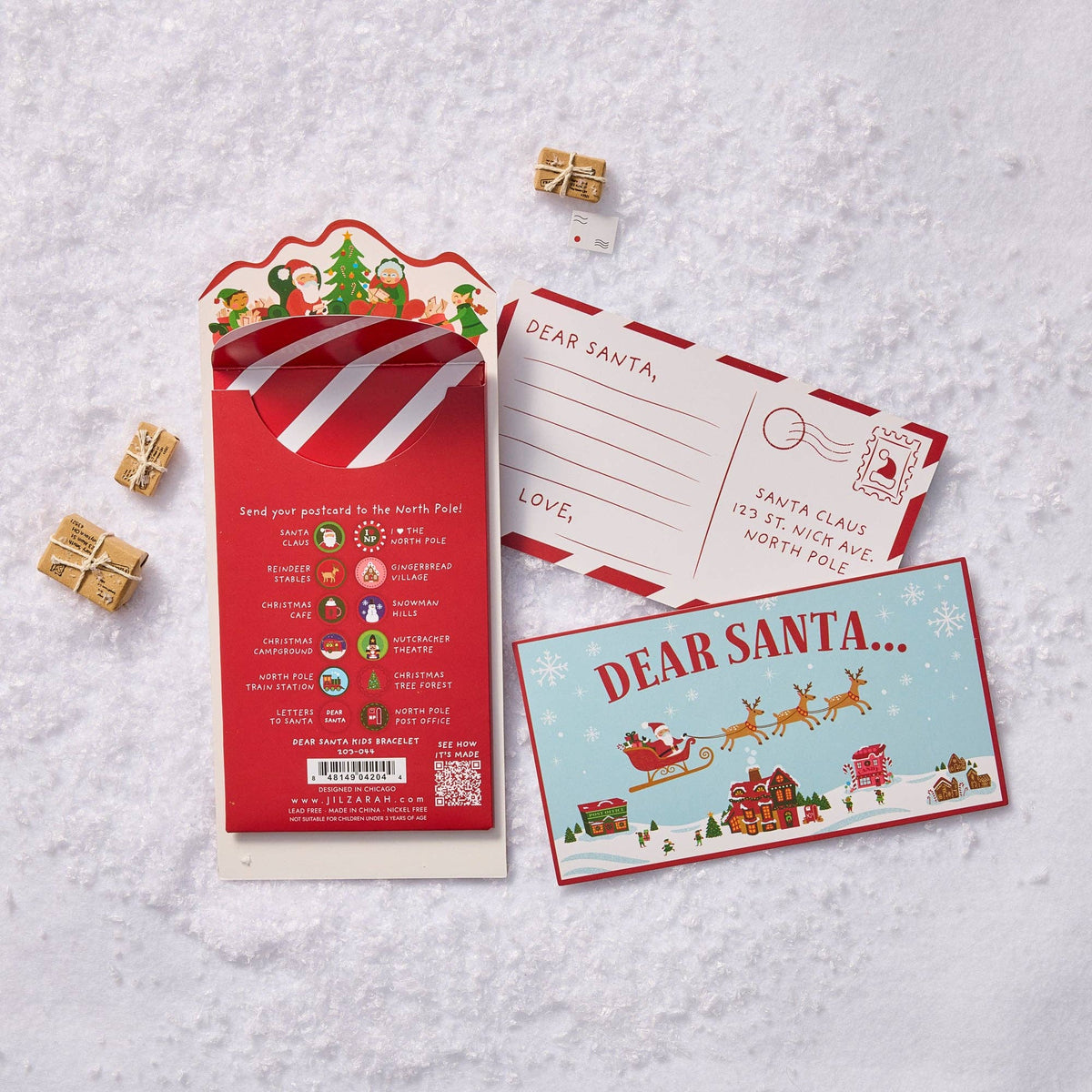 Handmade Clay Bead Stretch Bracelet - Dear Santa Kids Christmas Bracelet with Postcard