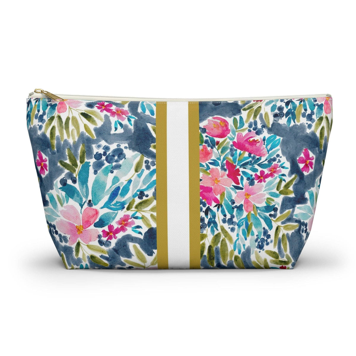 Floral patterned Britt Mills brand Mahjong Tile pouch with a white stripe on a white background