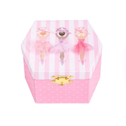 Pink jewelry box with ballerina design on a white background