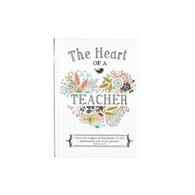 Book titled 'The Heart of a Teacher' with floral design on a white background