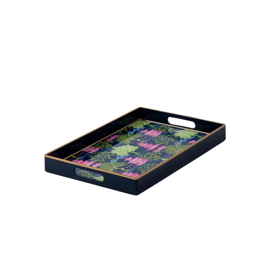 Decorative tray with a colorful pattern on a white background