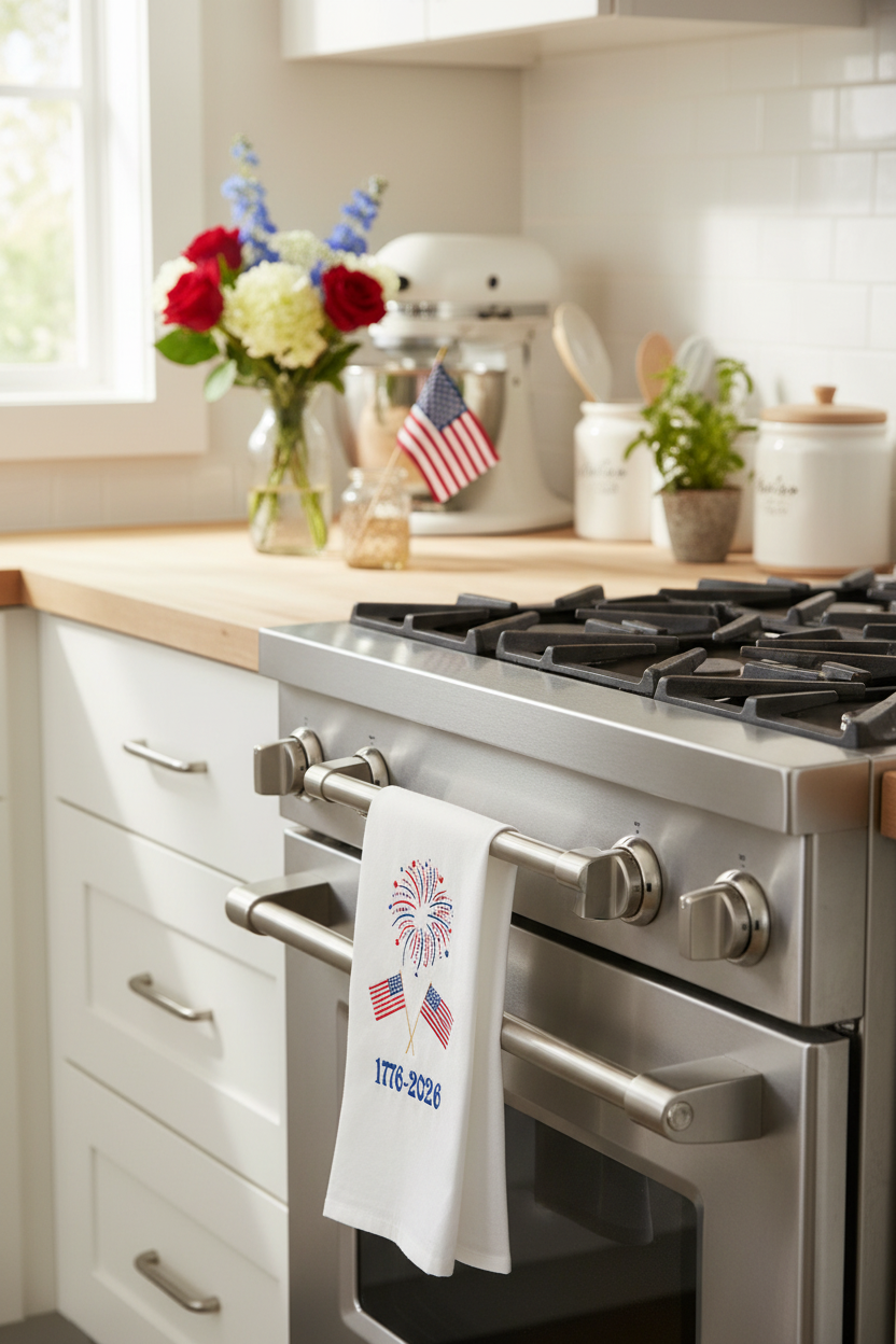 1776-2026 Fireworks Tea Towel Lifestyle