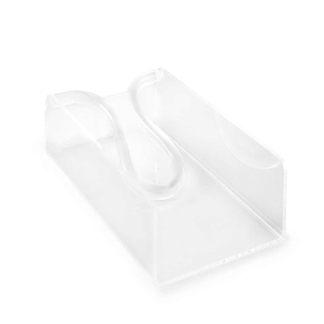Huang Acrylic Brand Clear acrylic Guest size napkin holder on a white background