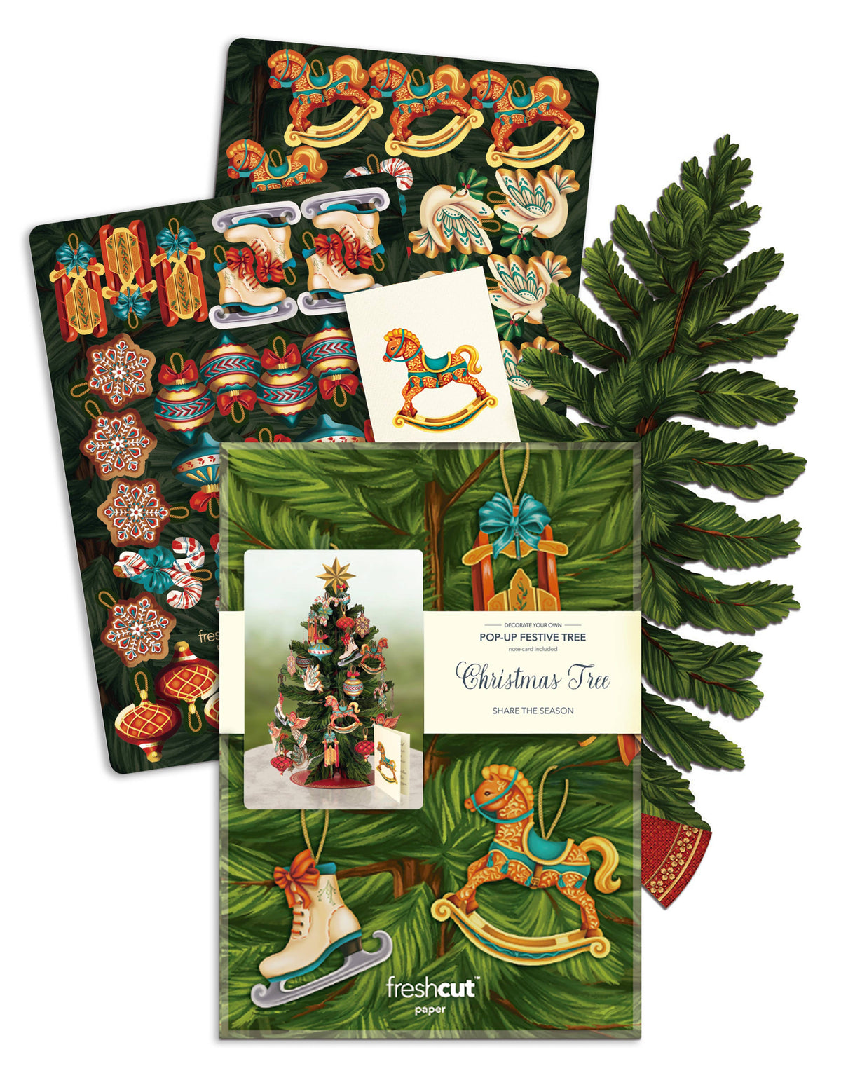 Pop Up Christmas-themed greeting card with decorative elements and a pop-up tree card.