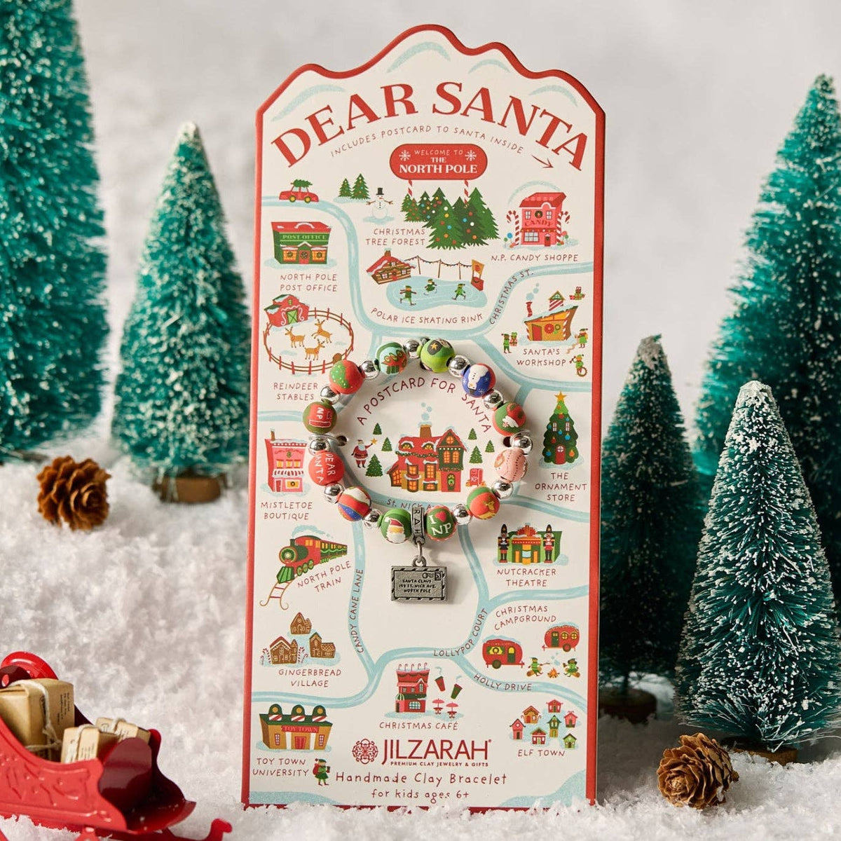 Handmade Clay Bead Stretch Bracelet - Dear Santa Kids Christmas Bracelet with Postcard