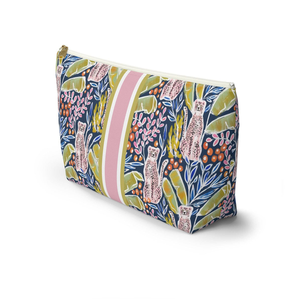 Rectangular pouch with animal and floral pattern on a white background