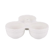 trio ceramic bowl with a central divider on a white background