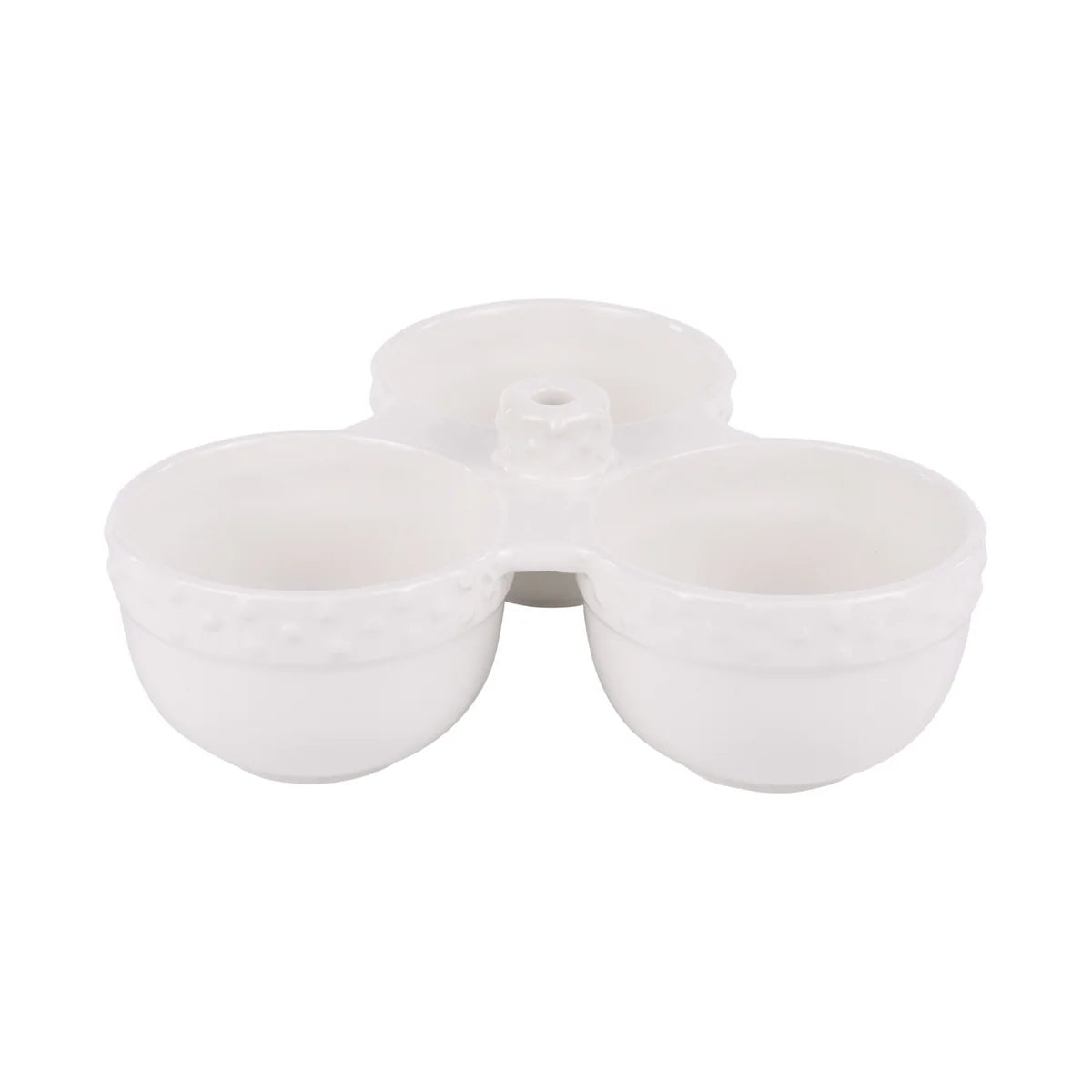 trio ceramic bowl with a central divider on a white background
