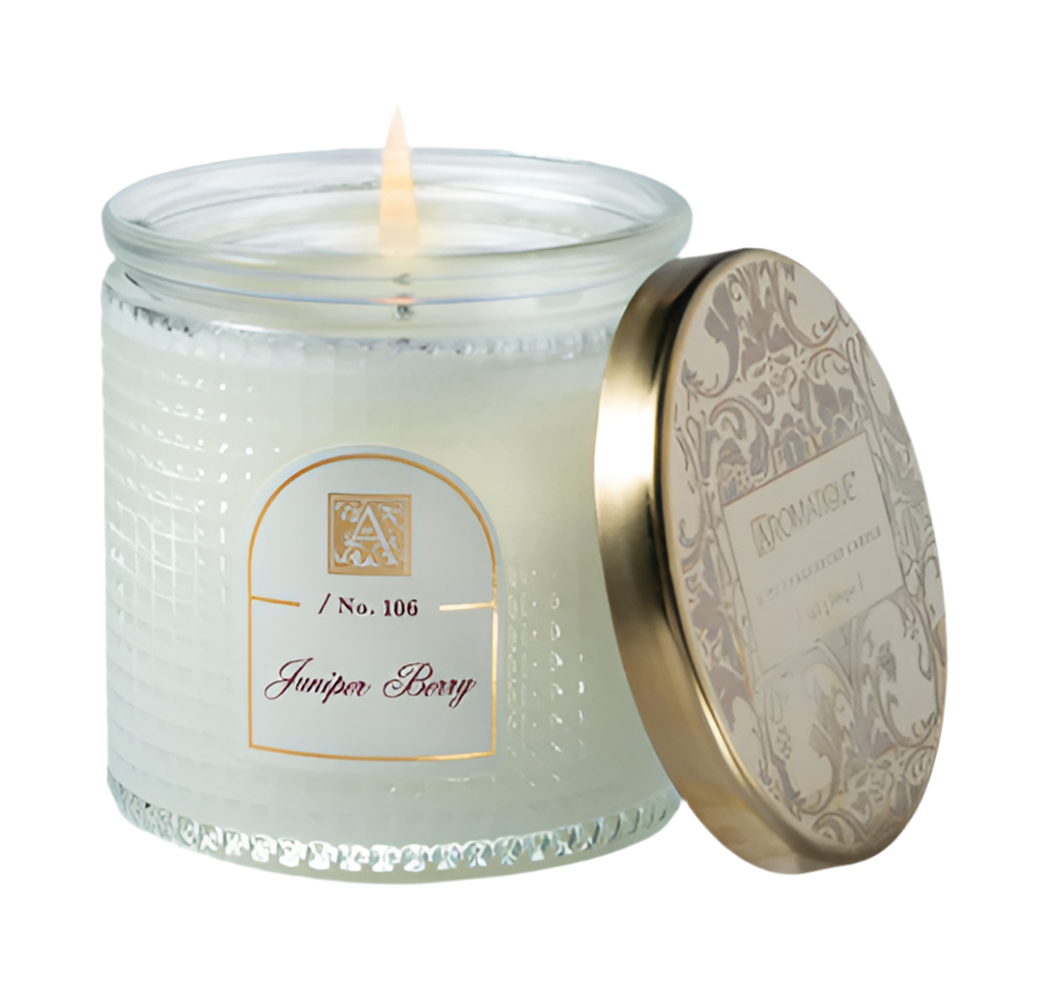 Seasonal - Candle - Juniper Berry - 6oz. Jar - white color with gold lid