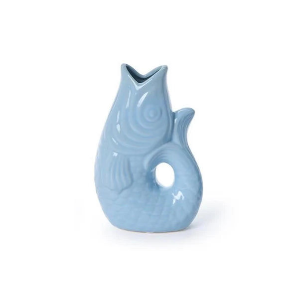 Light Blue Ceramic Fish Jug Vase - Small Coastal Decor