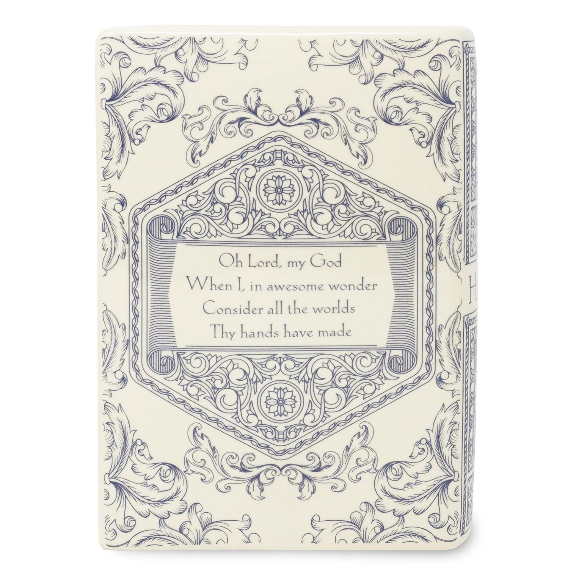 Decorative notebook with intricate patterns and a biblical quote on a white background