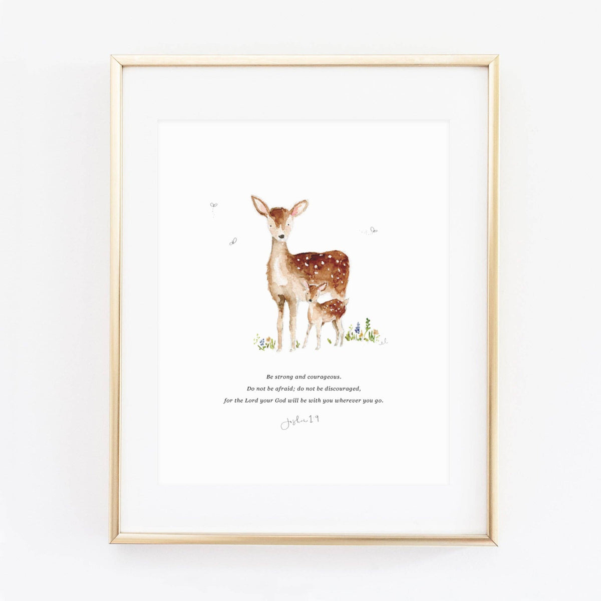 Deer Watercolor Scripture Print - Joshua 1:9 Christian Wall Art, 8x10