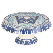 Blue and White Cake Stand with a Butterfly Design on a white background