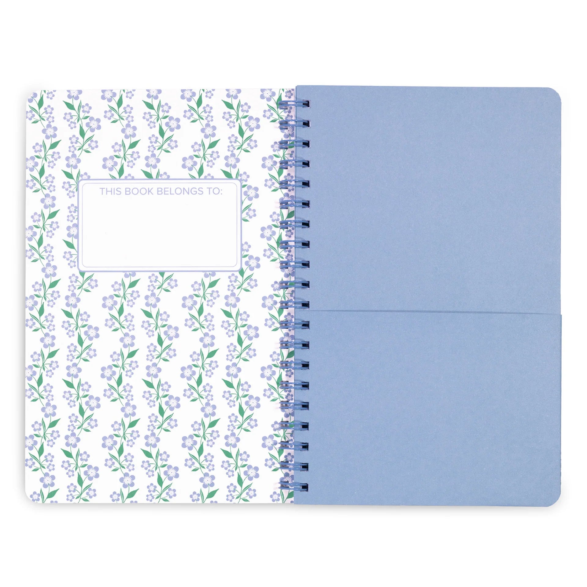Notebook with floral design on the cover and plain blue back cover
