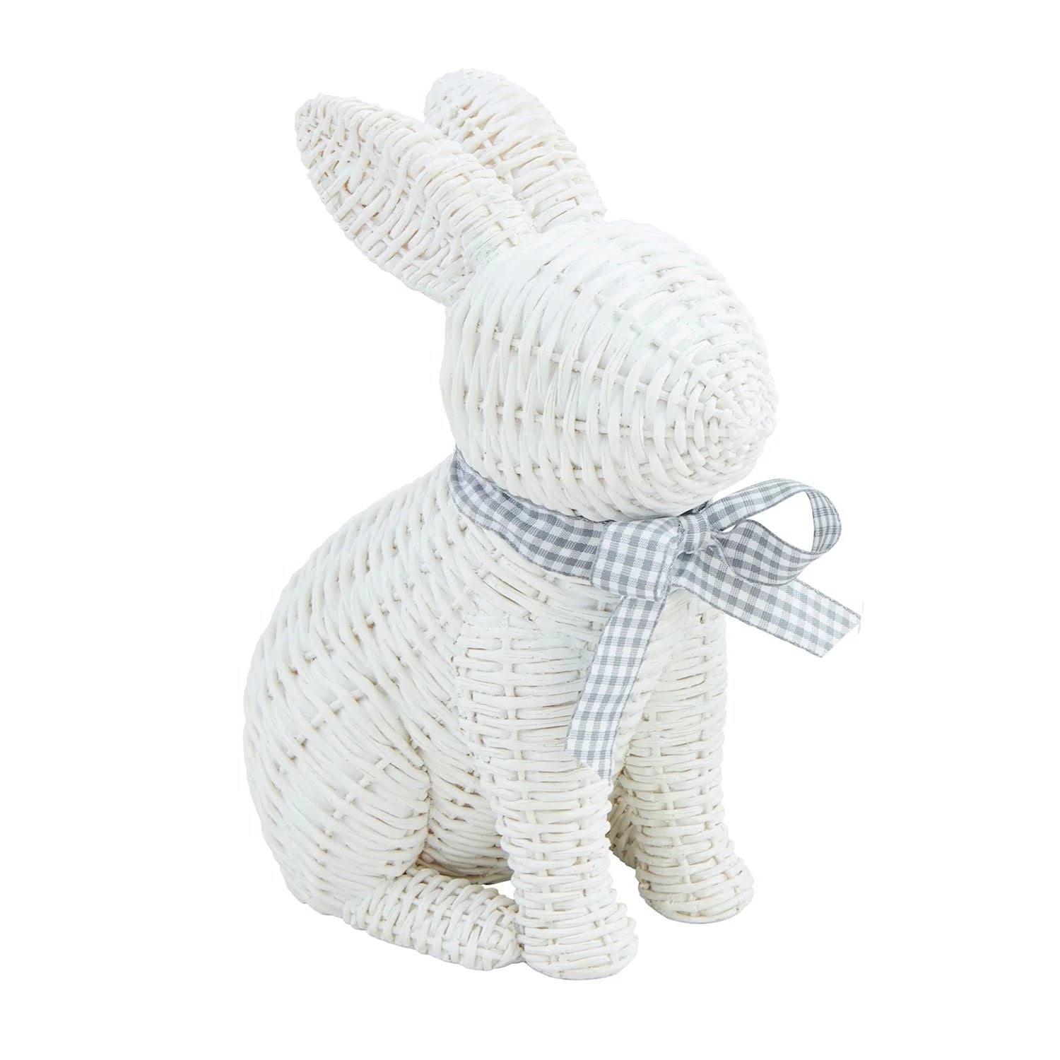 White wicker resin bunny on white background