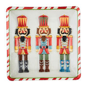 Seasonal - square Tray  - Glass - 3 painted Nutcracker design 