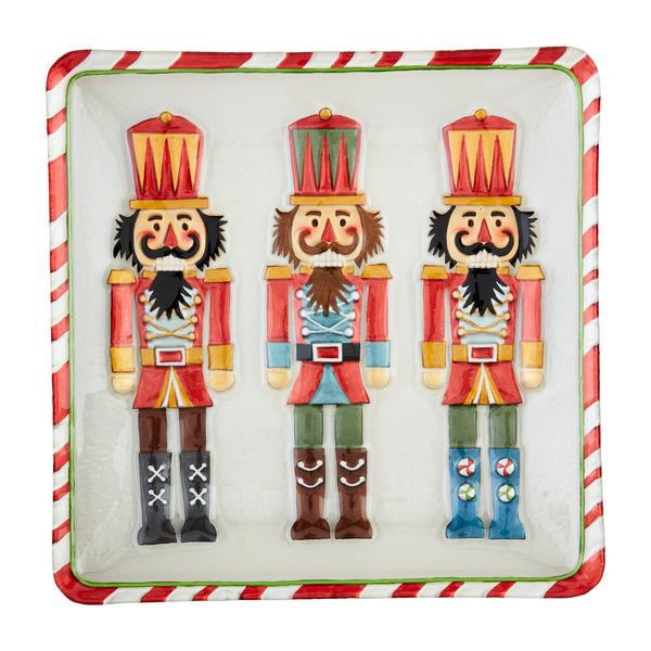 Seasonal - square Tray  - Glass - 3 painted Nutcracker design 
