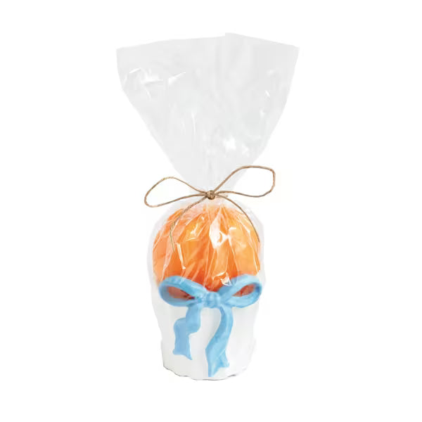 Orange Pumpkin Wax Candle with Blue Bow - Fall Decor
