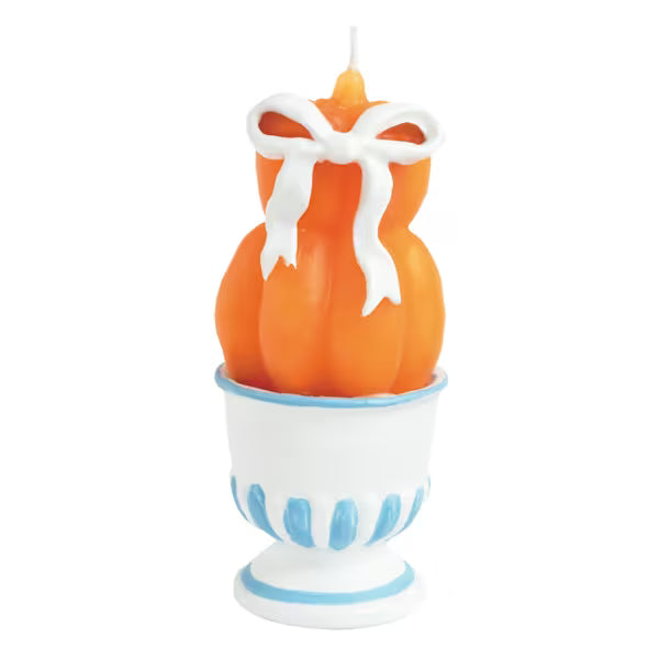 Orange Double Pumpkin Wax Candle with White Bow
