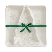 White Stoneware Christmas Tree Divided Serving Dish - 10 Inch