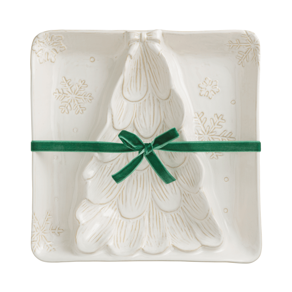 White Stoneware Christmas Tree Divided Serving Dish - 10 Inch