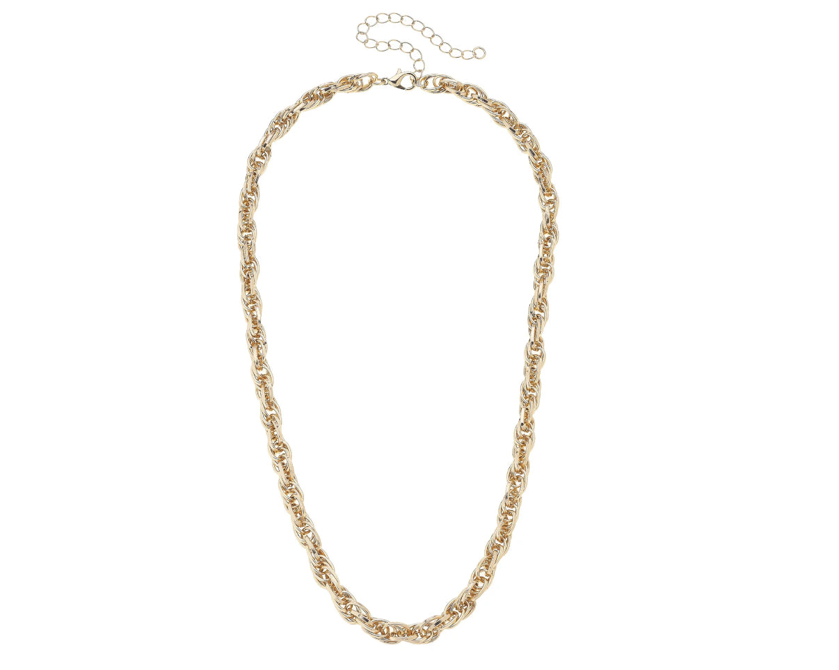 Gold chain necklace on a white background