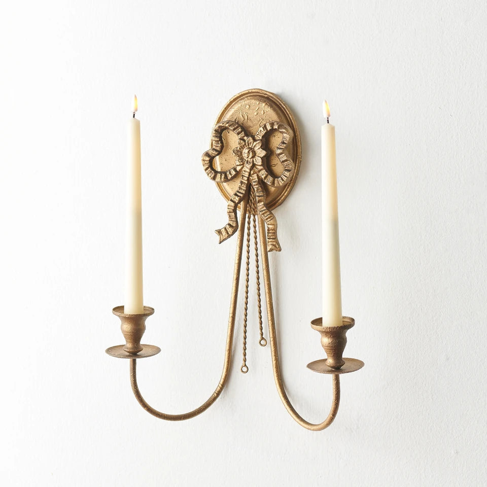 Gold Bow Wall Sconce - 16.5-Inch Candle Decor