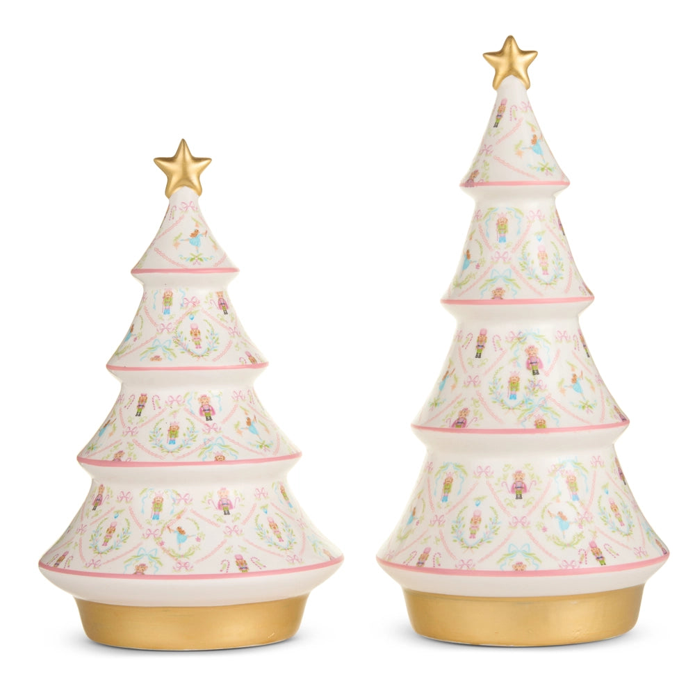 White Dolomite Nutcracker Christmas Trees - Ceramic Holiday Decor | 2 Sizes
