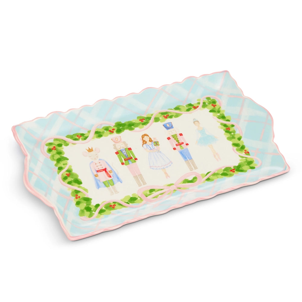 Pastel Plaid Dolomite Nutcracker Ballet Tray - 13-Inch Holiday Serveware
