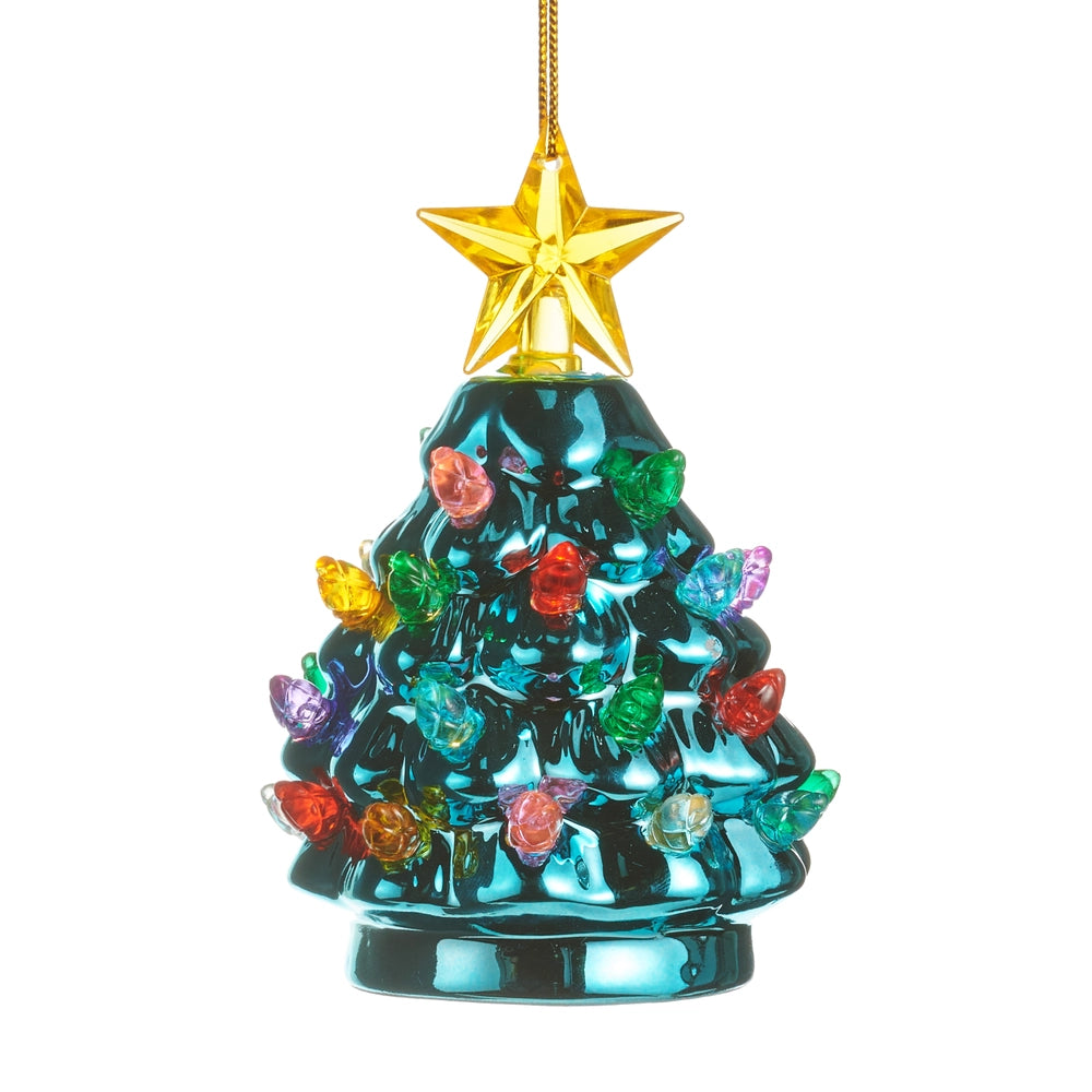 Metallic Blue Lighted Christmas Tree Ornament - 4.5-Inch Battery-Operated Decor