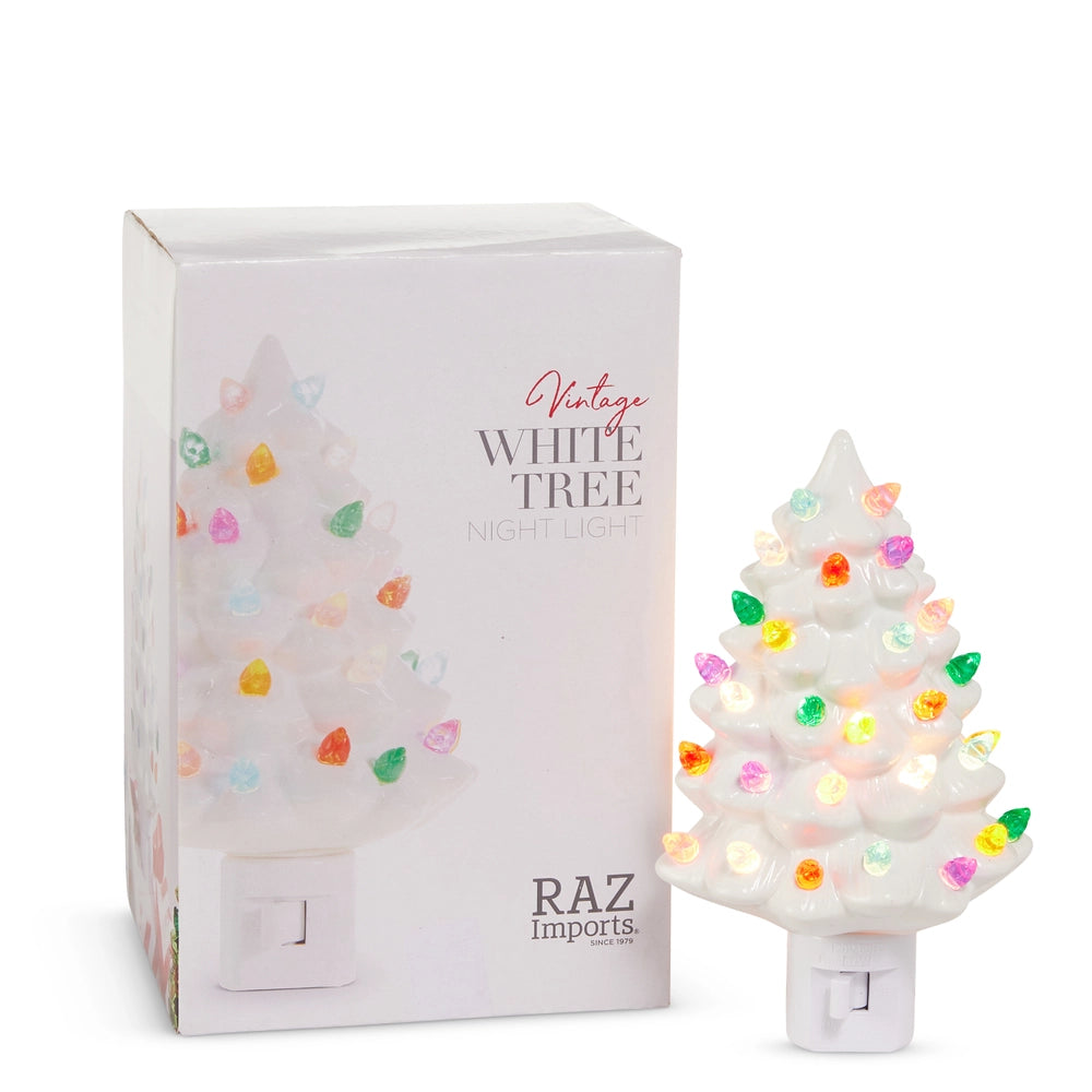 White Ceramic Tree Night Light - 6-Inch Vintage-Style Christmas Decor