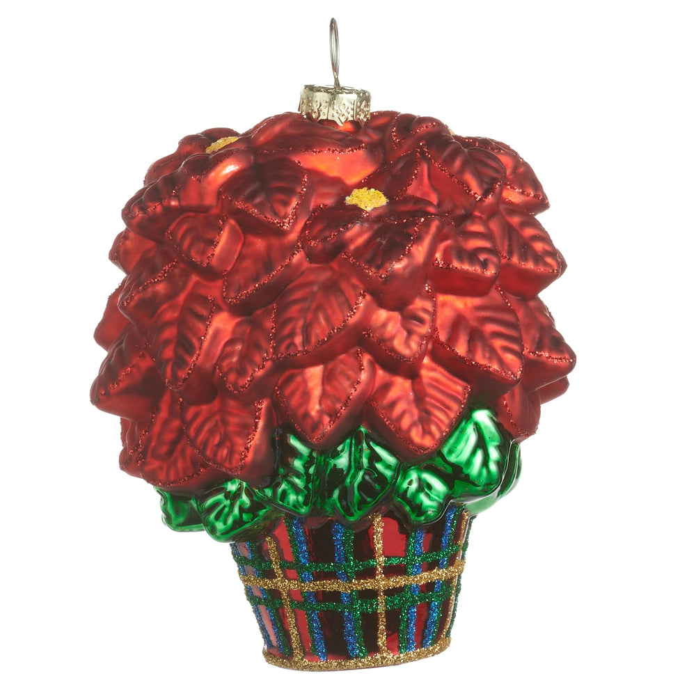 Red Glass Poinsettia Ornament - 4-Inch Christmas Tree Decor