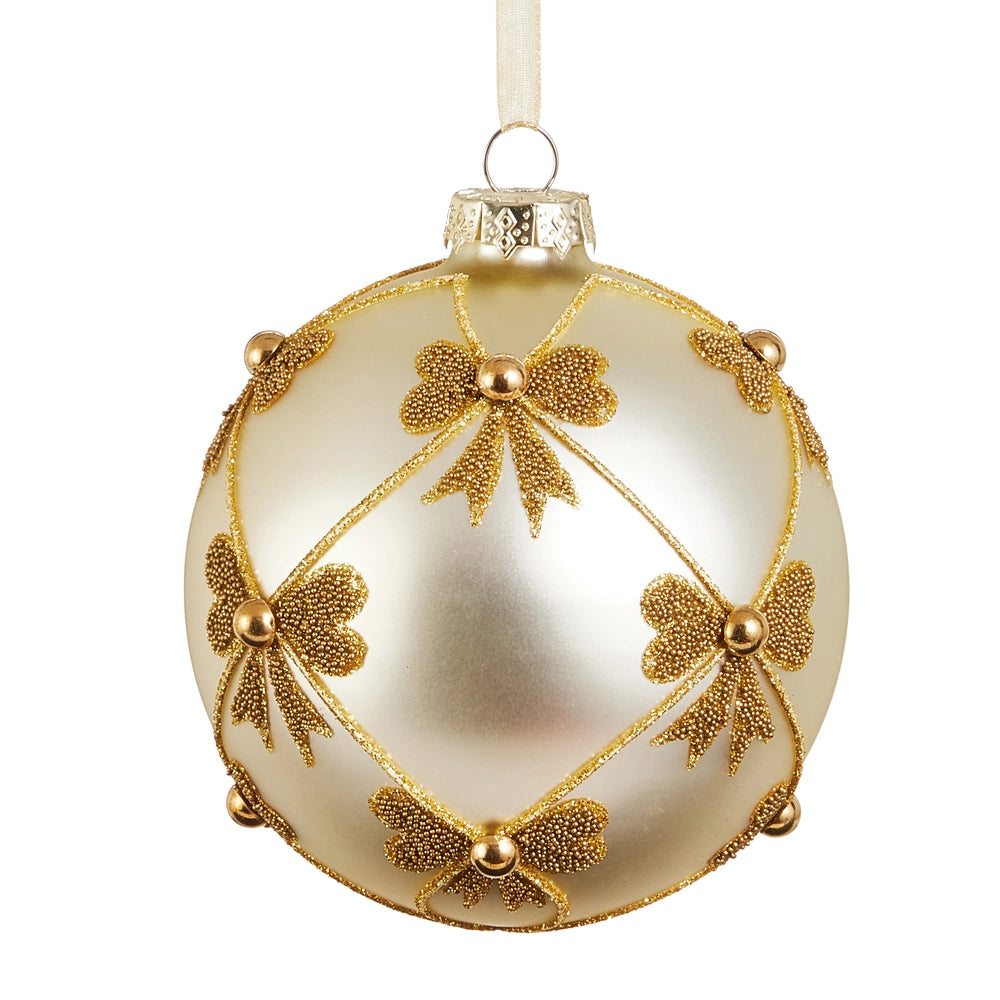 Gold Glass Bow Ball Ornament - Christmas Tree Decor