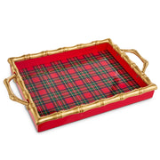 Red Plaid Gold Bamboo Decorative Tray - Festive Holiday Home Decor & Christmas Entertaining Gift