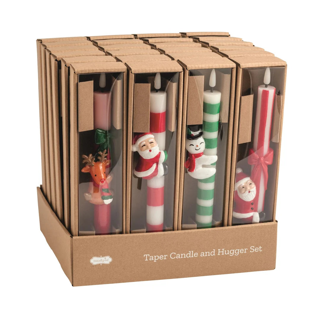 Christmas Flameless Taper Candle with Character Hugger - 10 Inch