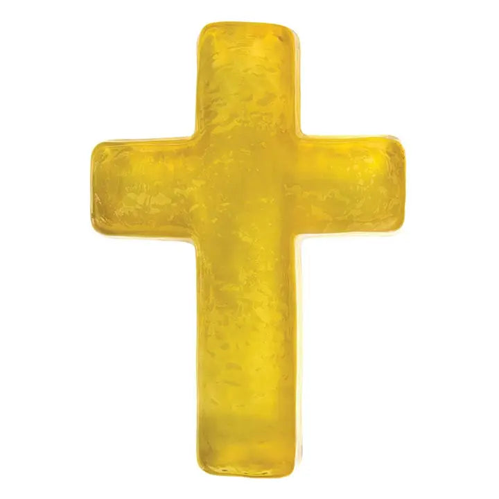 Yellow cross-shaped object on a white background