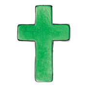 Green cross-shaped object on a white background