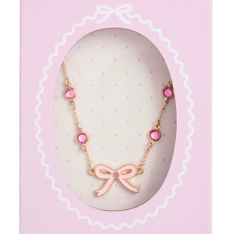 Children - Bow Rhinestone Necklace - Pink