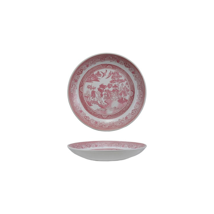 Home - Stoneware Large Bowl with Landscape - 14" Pink and White